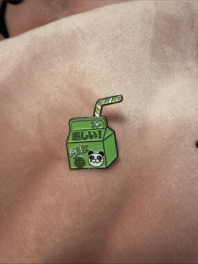 Hot Topic Green Panda Milk Carton Enamel Pin